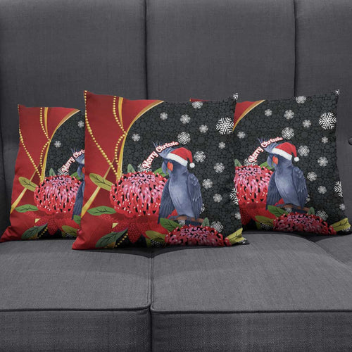 Australia Palm Cockatoo Christmas Pillow Cover Probosciger Aterrimus Waratah Merry Chrissie - Aussie Hoodie