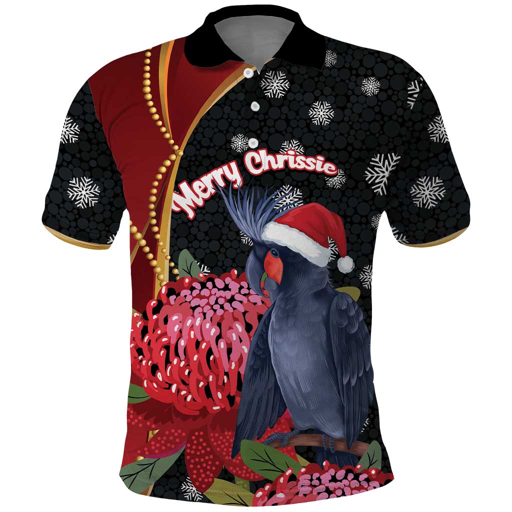 Australia Palm Cockatoo Christmas Polo Shirt Probosciger Aterrimus Waratah Merry Chrissie - Aussie Hoodie