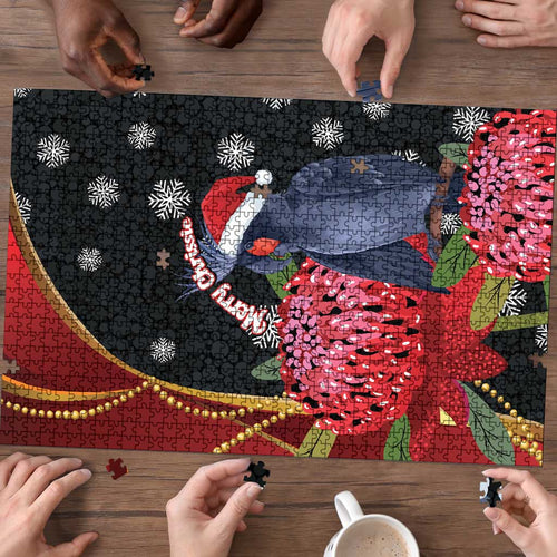 Australia Palm Cockatoo Christmas Puzzle Probosciger Aterrimus Waratah Merry Chrissie - Aussie Hoodie