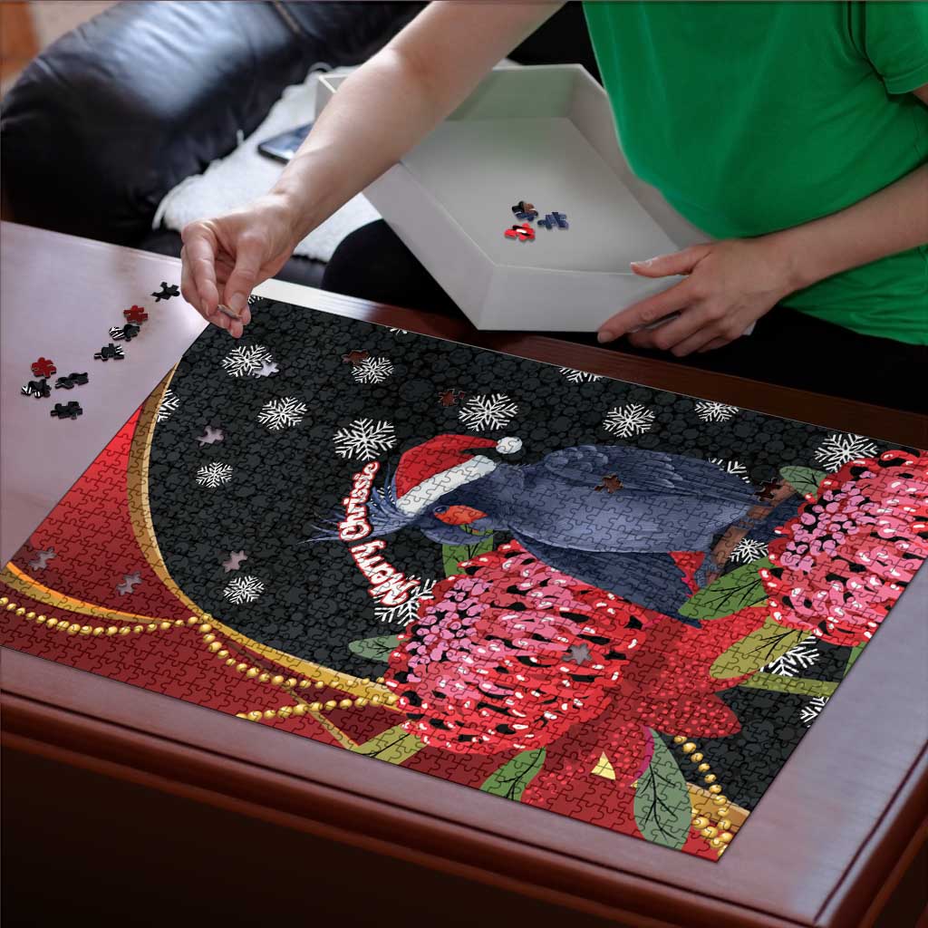Australia Palm Cockatoo Christmas Puzzle Probosciger Aterrimus Waratah Merry Chrissie - Aussie Hoodie