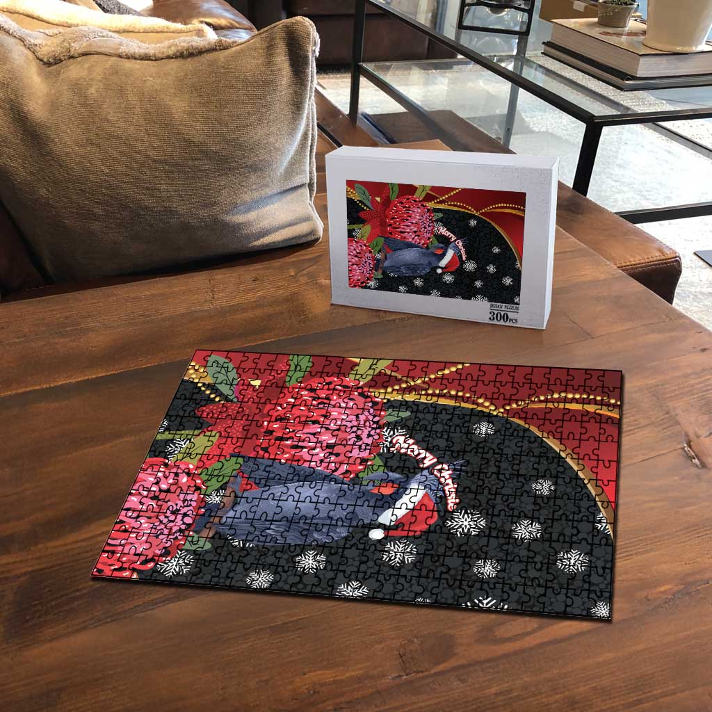 Australia Palm Cockatoo Christmas Puzzle Probosciger Aterrimus Waratah Merry Chrissie - Aussie Hoodie