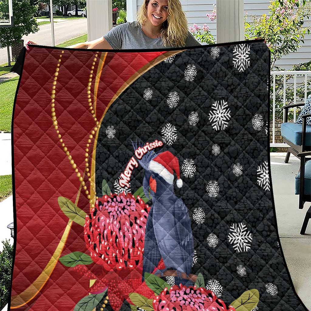 Australia Palm Cockatoo Christmas Quilt Probosciger Aterrimus Waratah Merry Chrissie - Aussie Hoodie