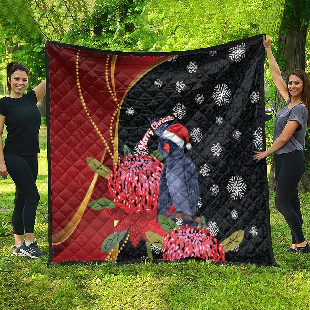 Australia Palm Cockatoo Christmas Quilt Probosciger Aterrimus Waratah Merry Chrissie - Aussie Hoodie