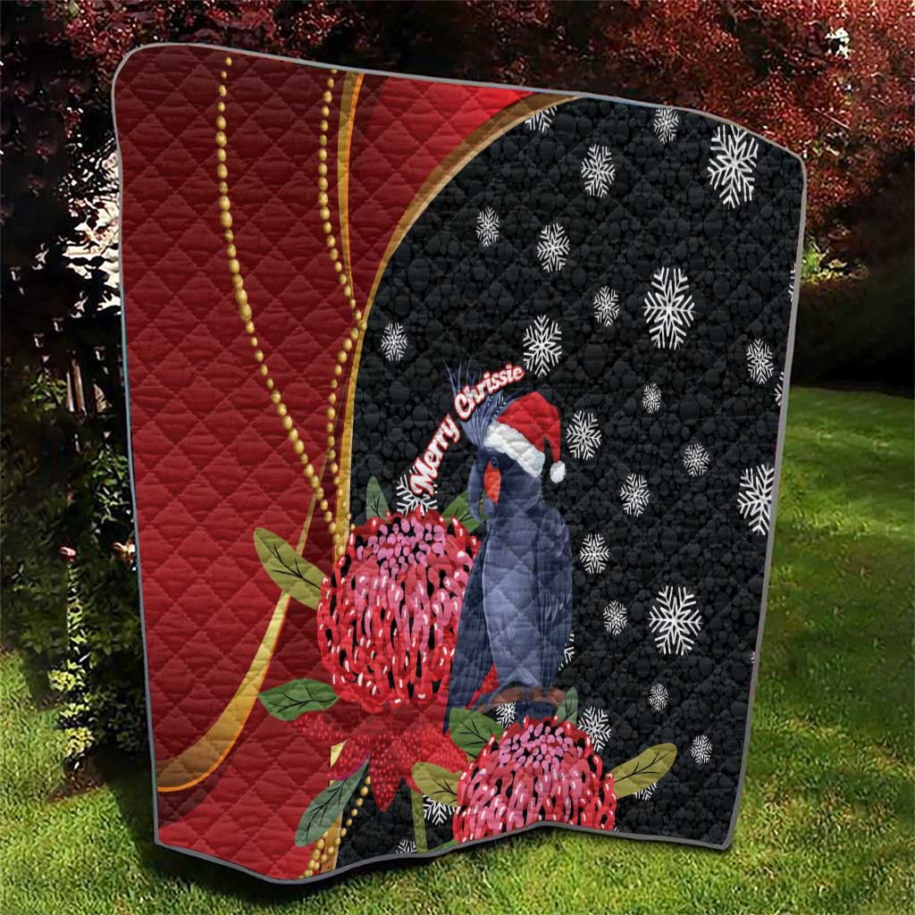 Australia Palm Cockatoo Christmas Quilt Probosciger Aterrimus Waratah Merry Chrissie - Aussie Hoodie