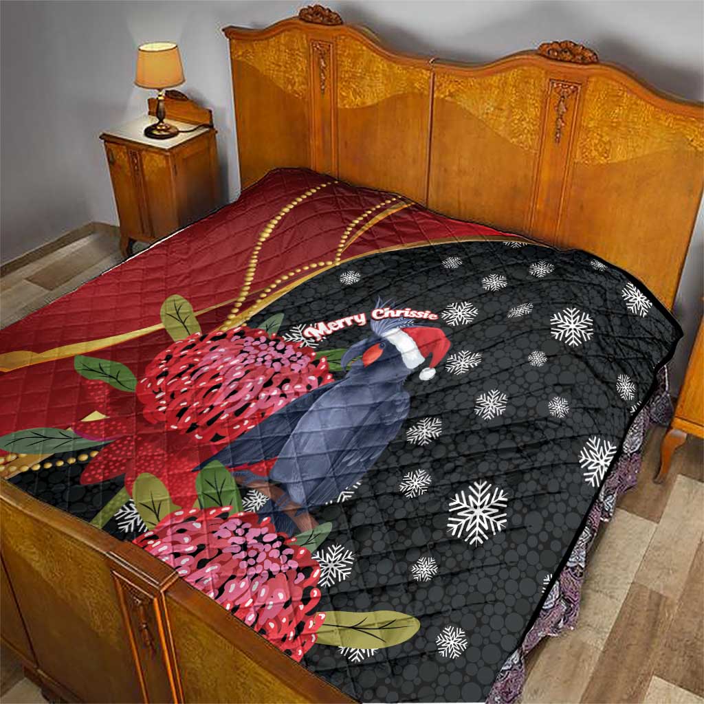 Australia Palm Cockatoo Christmas Quilt Probosciger Aterrimus Waratah Merry Chrissie - Aussie Hoodie