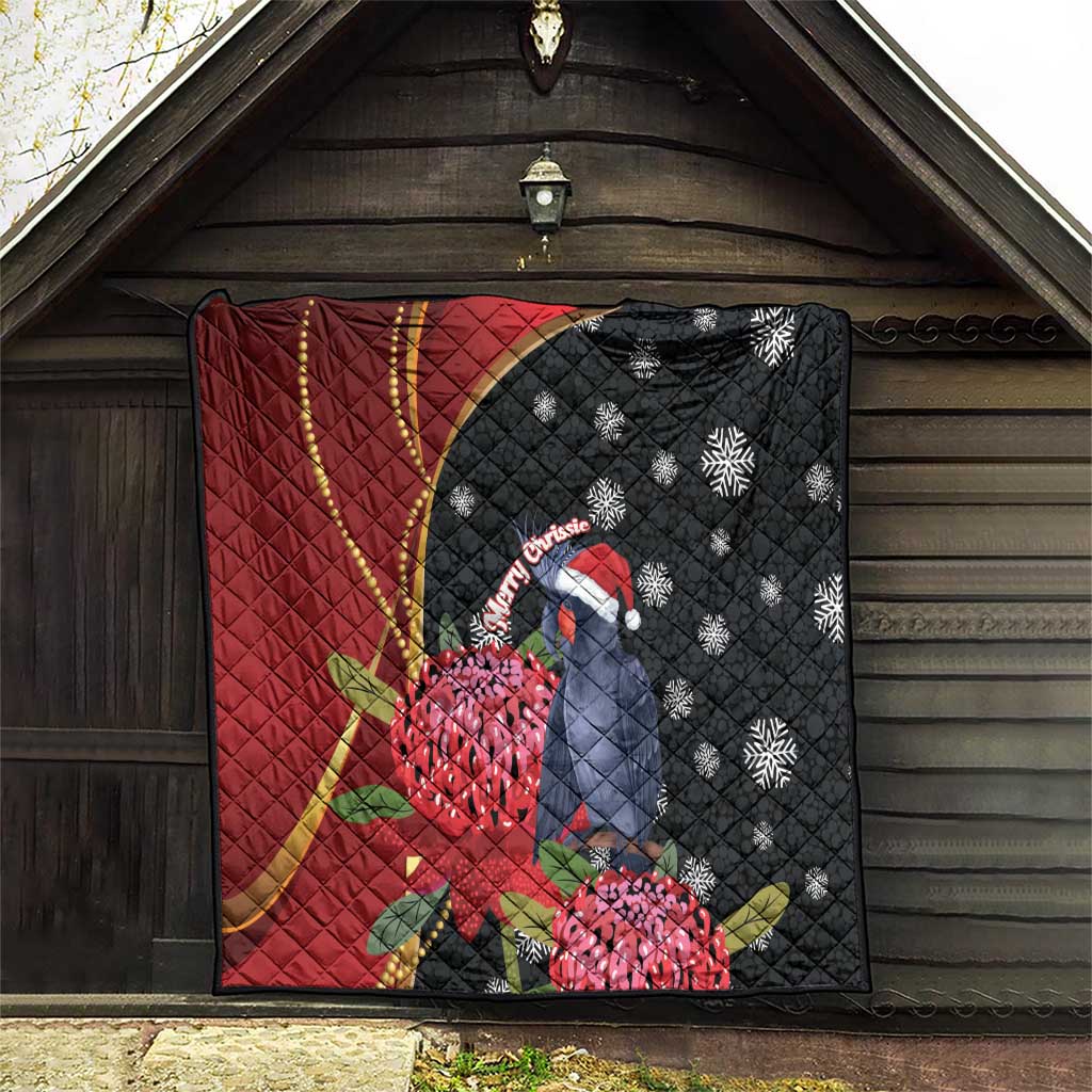 Australia Palm Cockatoo Christmas Quilt Probosciger Aterrimus Waratah Merry Chrissie - Aussie Hoodie