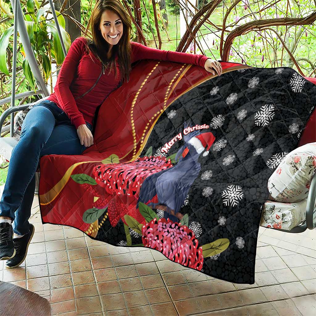 Australia Palm Cockatoo Christmas Quilt Probosciger Aterrimus Waratah Merry Chrissie - Aussie Hoodie