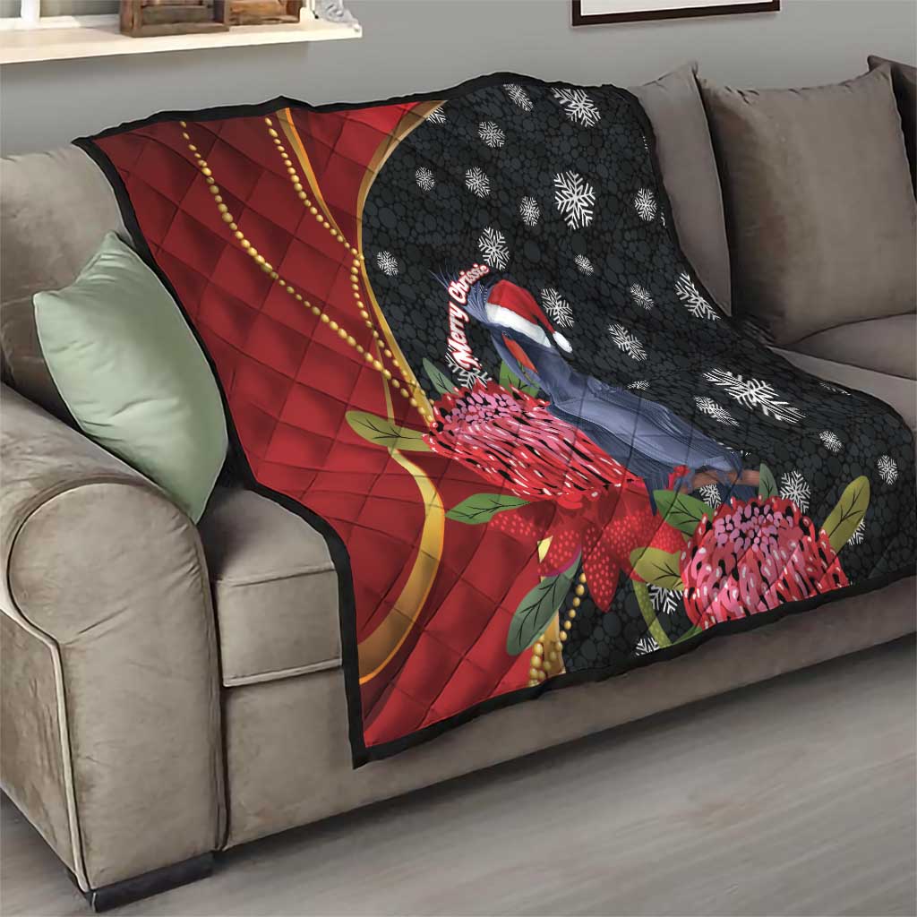 Australia Palm Cockatoo Christmas Quilt Probosciger Aterrimus Waratah Merry Chrissie - Aussie Hoodie