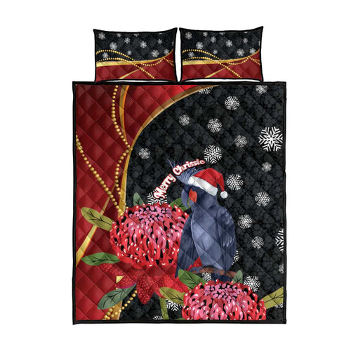 Australia Palm Cockatoo Christmas Quilt Bed Set Probosciger Aterrimus Waratah Merry Chrissie - Aussie Hoodie