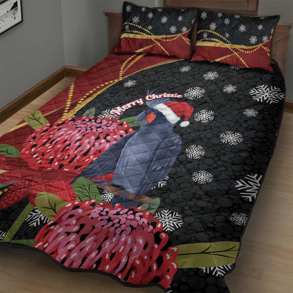 Australia Palm Cockatoo Christmas Quilt Bed Set Probosciger Aterrimus Waratah Merry Chrissie - Aussie Hoodie