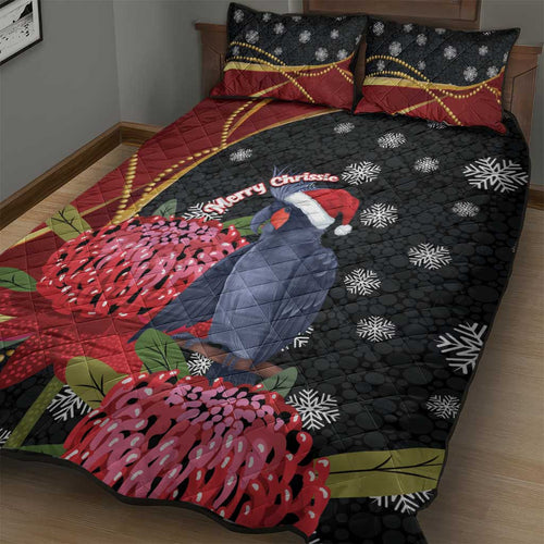 Australia Palm Cockatoo Christmas Quilt Bed Set Probosciger Aterrimus Waratah Merry Chrissie - Aussie Hoodie