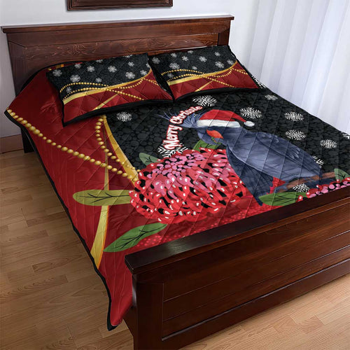 Australia Palm Cockatoo Christmas Quilt Bed Set Probosciger Aterrimus Waratah Merry Chrissie - Aussie Hoodie