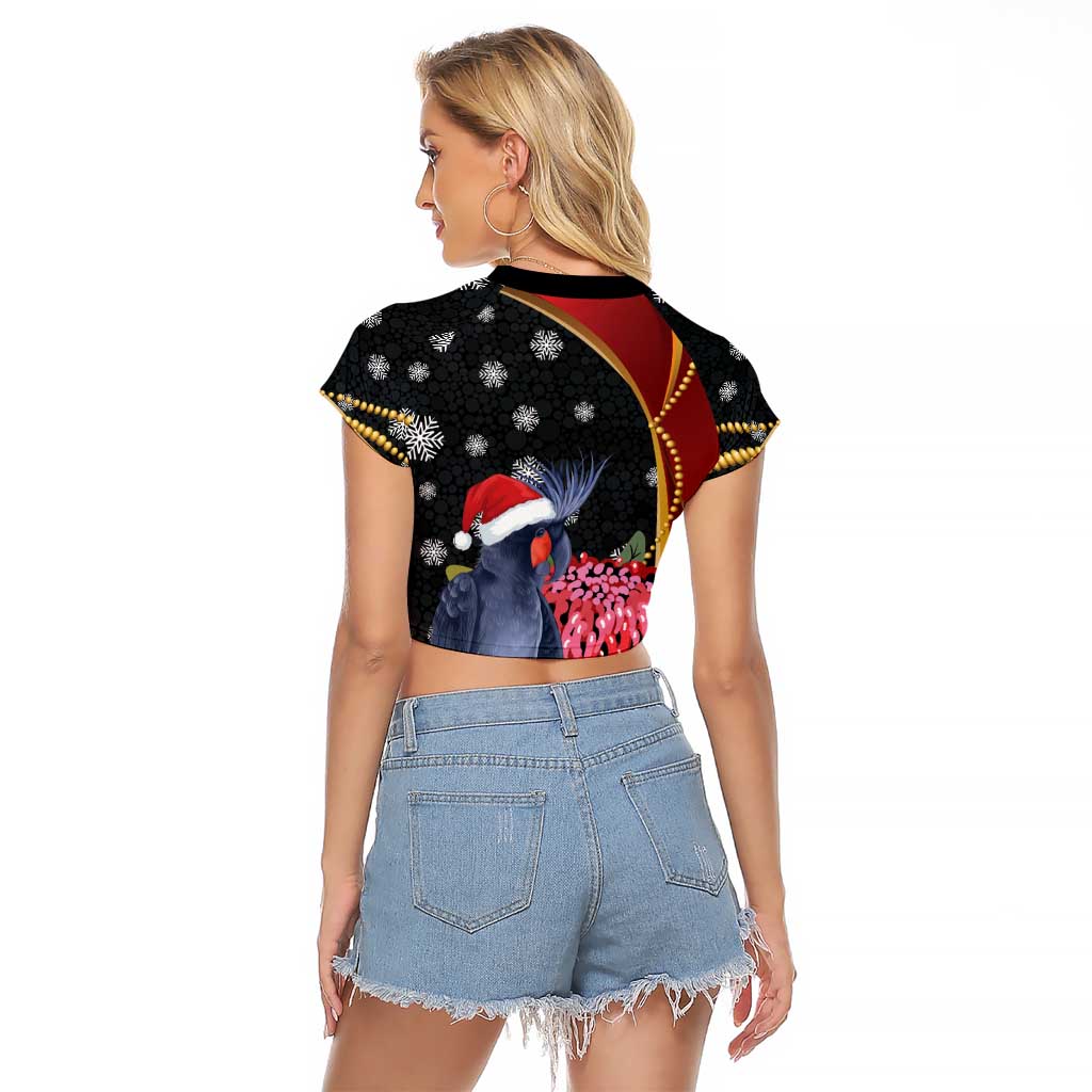 Australia Palm Cockatoo Christmas Raglan Cropped T Shirt Probosciger Aterrimus Waratah Merry Chrissie - Aussie Hoodie