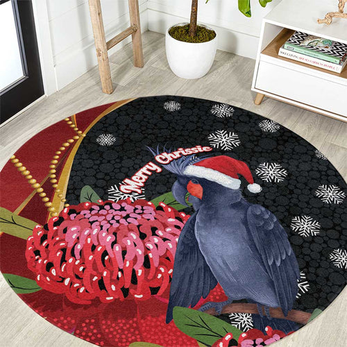 Australia Palm Cockatoo Christmas Round Carpet Probosciger Aterrimus Waratah Merry Chrissie - Aussie Hoodie