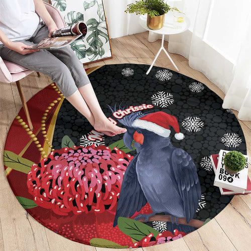 Australia Palm Cockatoo Christmas Round Carpet Probosciger Aterrimus Waratah Merry Chrissie - Aussie Hoodie