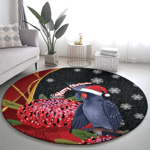Australia Palm Cockatoo Christmas Round Carpet Probosciger Aterrimus Waratah Merry Chrissie - Aussie Hoodie