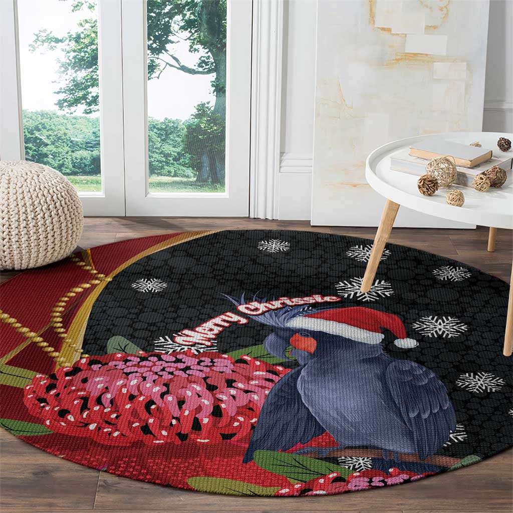 Australia Palm Cockatoo Christmas Round Carpet Probosciger Aterrimus Waratah Merry Chrissie - Aussie Hoodie