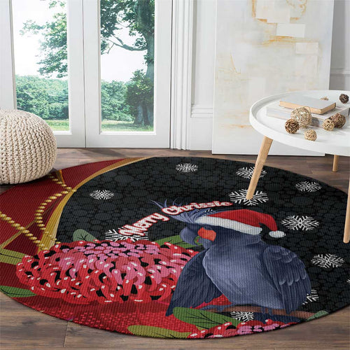 Australia Palm Cockatoo Christmas Round Carpet Probosciger Aterrimus Waratah Merry Chrissie - Aussie Hoodie