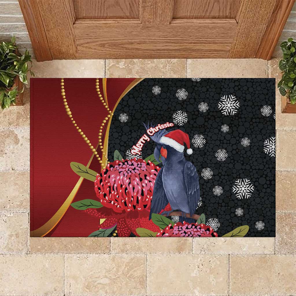 Australia Palm Cockatoo Christmas Rubber Doormat Probosciger Aterrimus Waratah Merry Chrissie - Aussie Hoodie