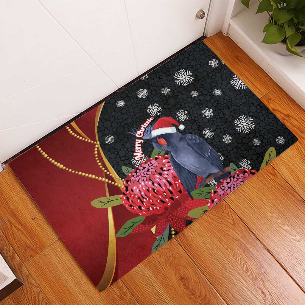 Australia Palm Cockatoo Christmas Rubber Doormat Probosciger Aterrimus Waratah Merry Chrissie - Aussie Hoodie