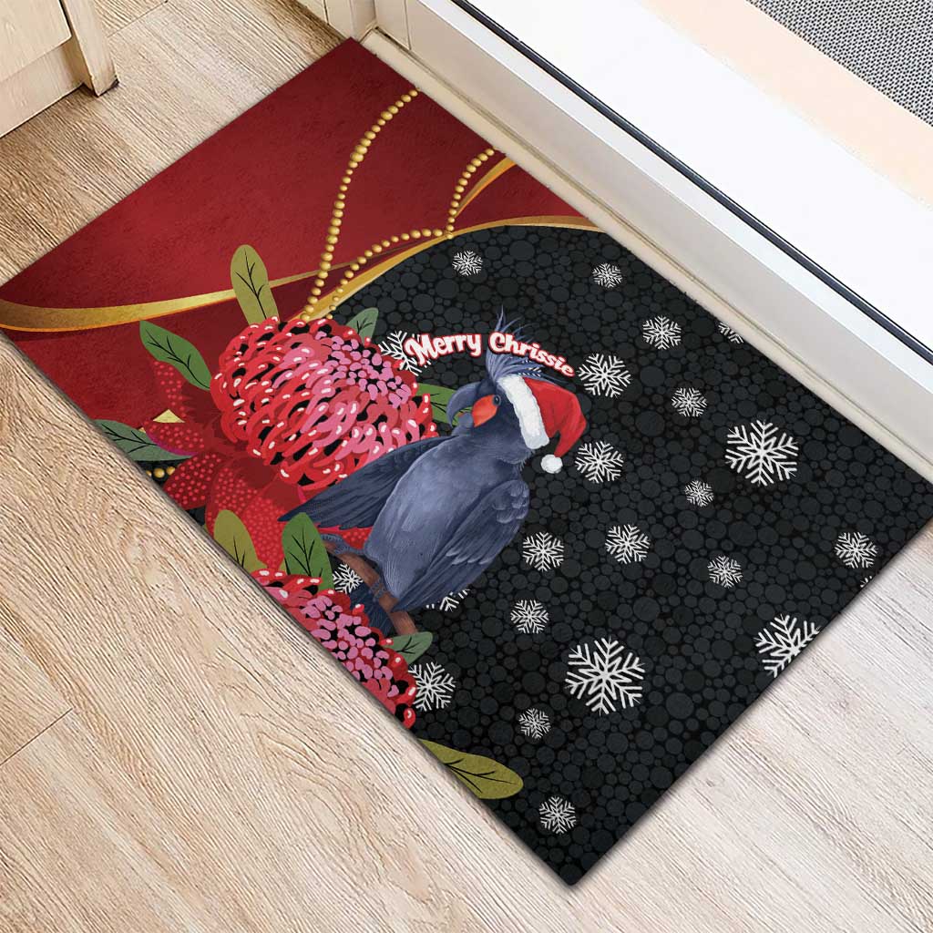 Australia Palm Cockatoo Christmas Rubber Doormat Probosciger Aterrimus Waratah Merry Chrissie - Aussie Hoodie