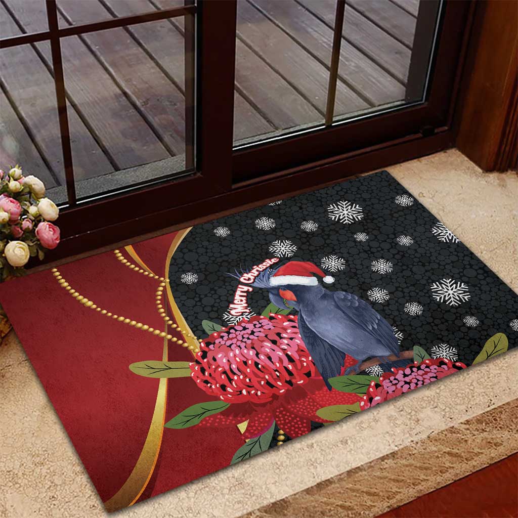 Australia Palm Cockatoo Christmas Rubber Doormat Probosciger Aterrimus Waratah Merry Chrissie - Aussie Hoodie