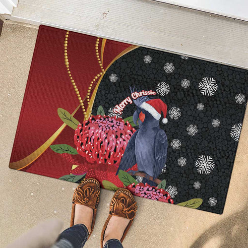 Australia Palm Cockatoo Christmas Rubber Doormat Probosciger Aterrimus Waratah Merry Chrissie - Aussie Hoodie