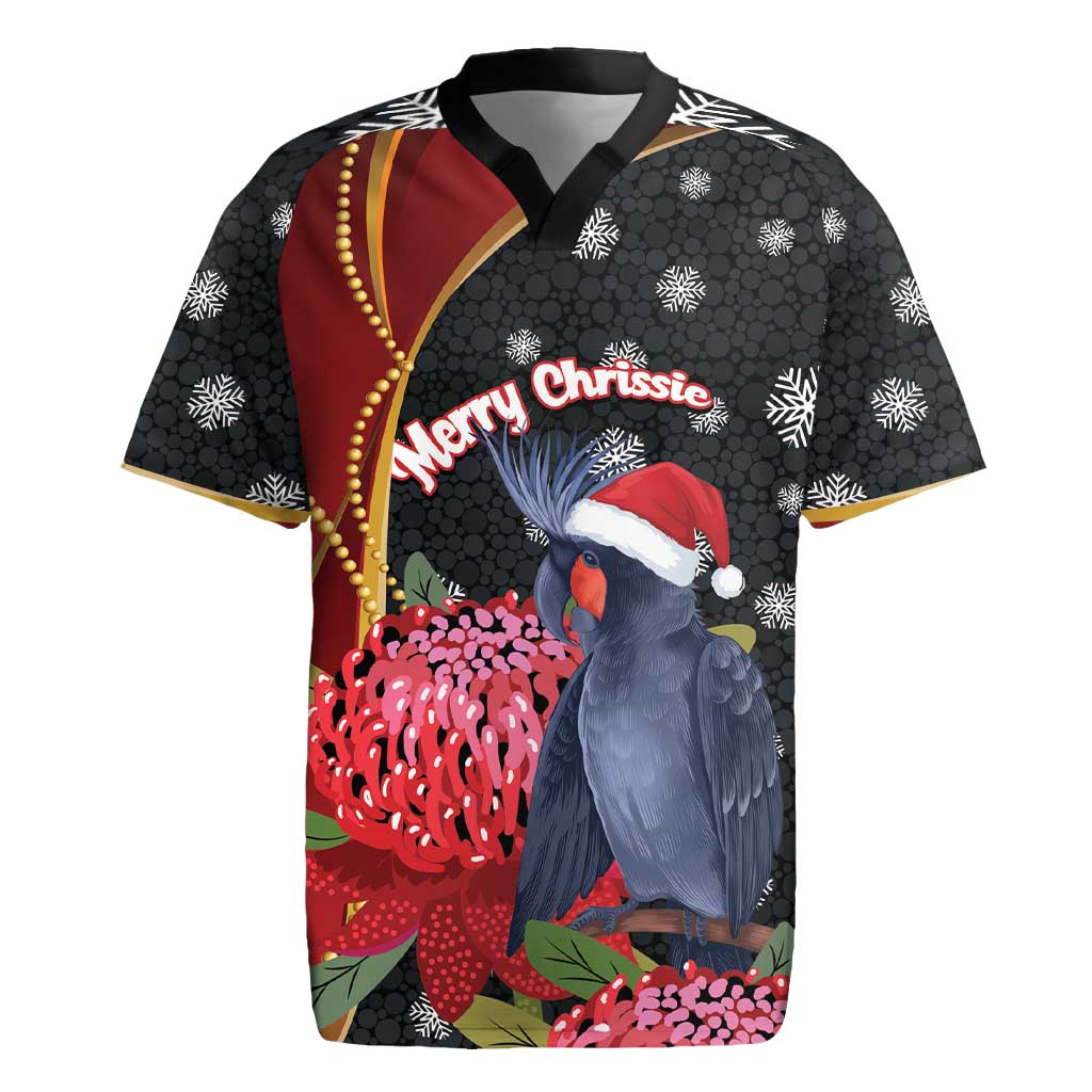 Australia Palm Cockatoo Christmas Rugby Jersey Probosciger Aterrimus Waratah Merry Chrissie - Aussie Hoodie