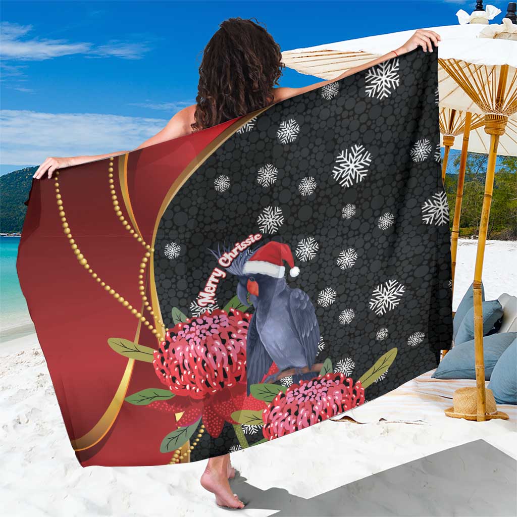 Australia Palm Cockatoo Christmas Sarong Probosciger Aterrimus Waratah Merry Chrissie - Aussie Hoodie