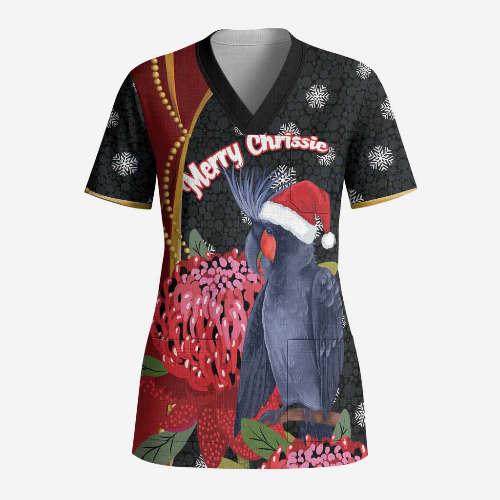 Australia Palm Cockatoo Christmas Scrub Top Probosciger Aterrimus Waratah Merry Chrissie - Aussie Hoodie