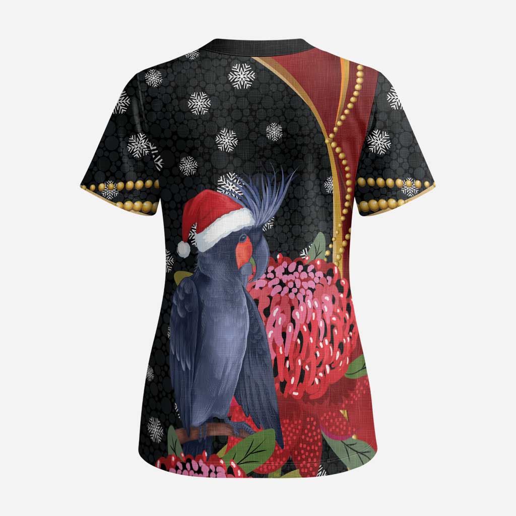Australia Palm Cockatoo Christmas Scrub Top Probosciger Aterrimus Waratah Merry Chrissie - Aussie Hoodie