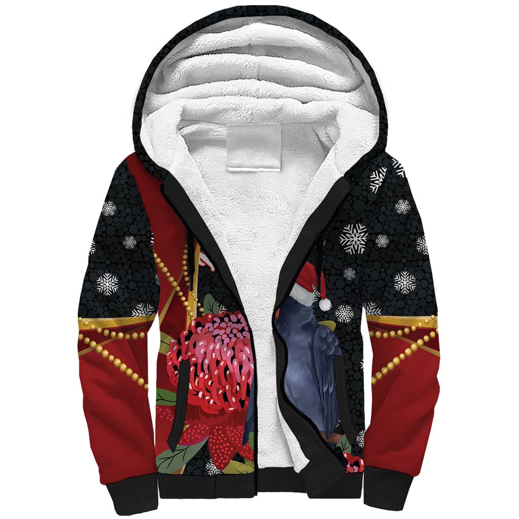 Australia Palm Cockatoo Christmas Sherpa Hoodie Probosciger Aterrimus Waratah Merry Chrissie - Aussie Hoodie