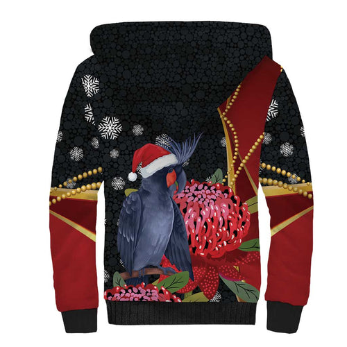 Australia Palm Cockatoo Christmas Sherpa Hoodie Probosciger Aterrimus Waratah Merry Chrissie - Aussie Hoodie