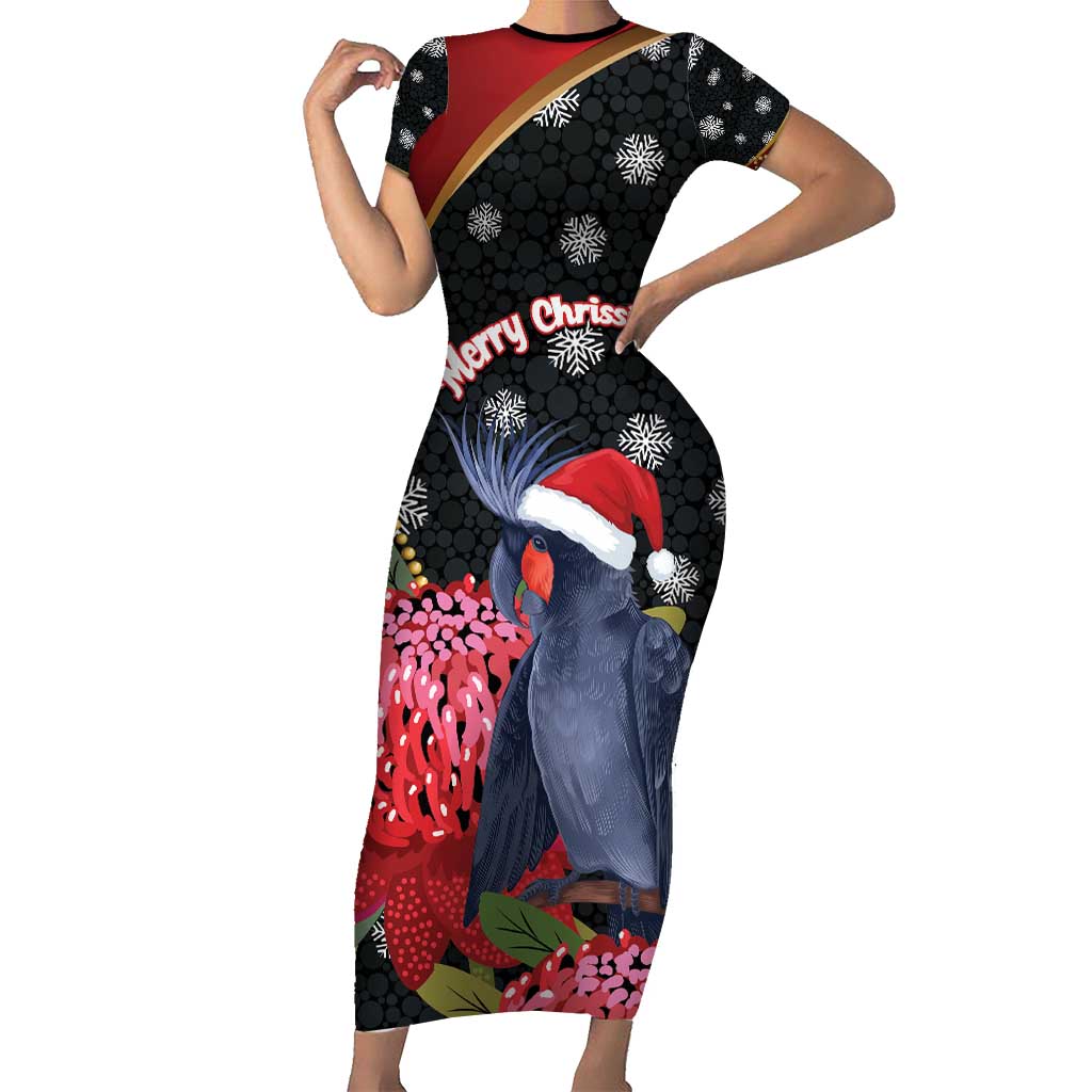 Australia Palm Cockatoo Christmas Short Sleeve Bodycon Dress Probosciger Aterrimus Waratah Merry Chrissie - Aussie Hoodie