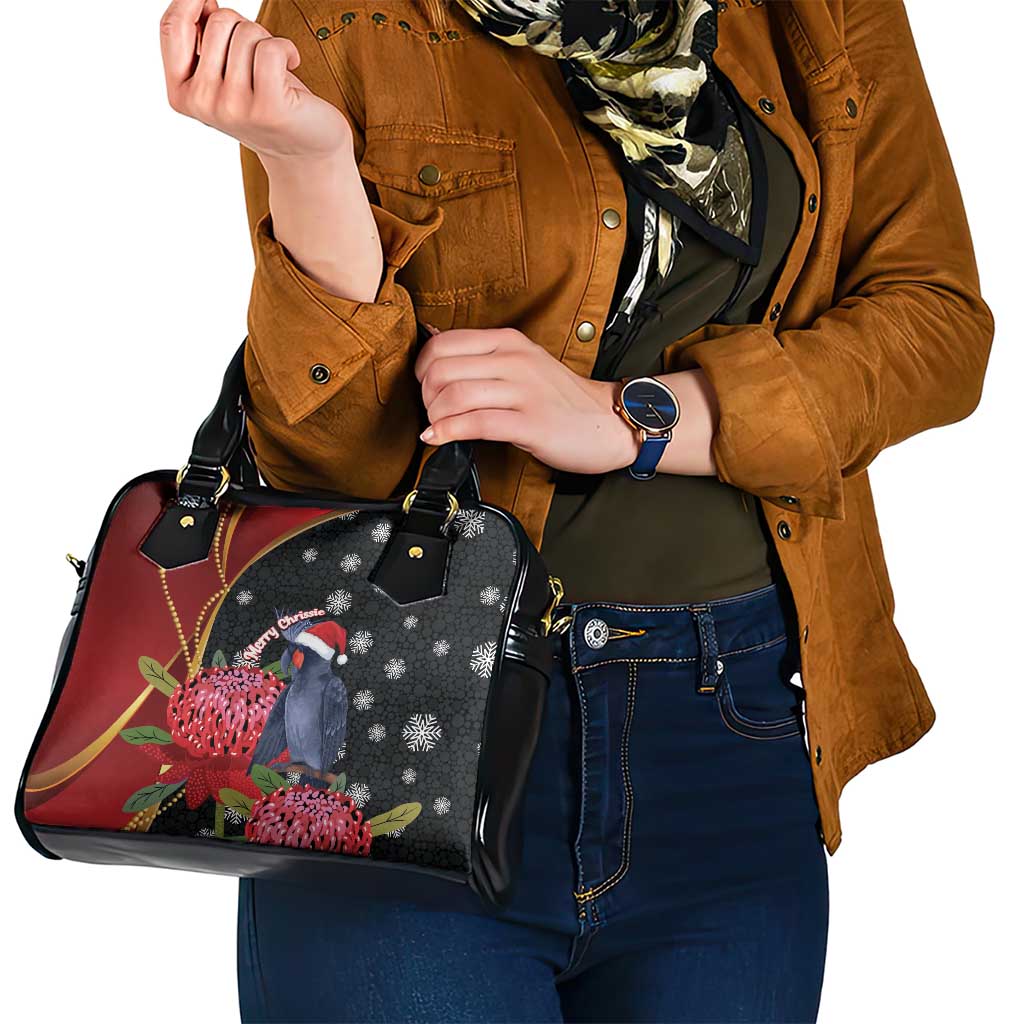 Australia Palm Cockatoo Christmas Shoulder Handbag Probosciger Aterrimus Waratah Merry Chrissie - Aussie Hoodie