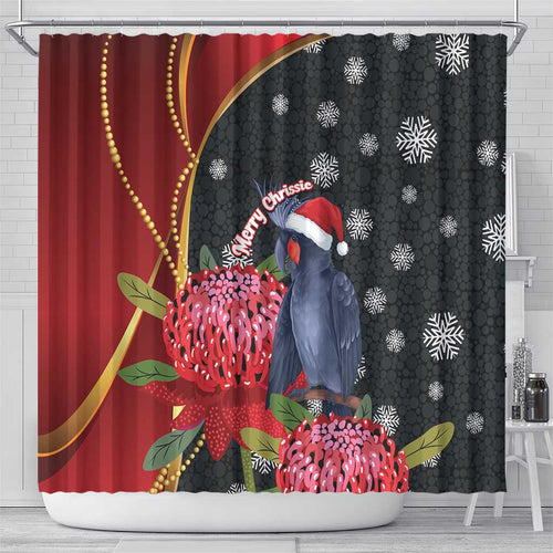 Australia Palm Cockatoo Christmas Shower Curtain Probosciger Aterrimus Waratah Merry Chrissie - Aussie Hoodie