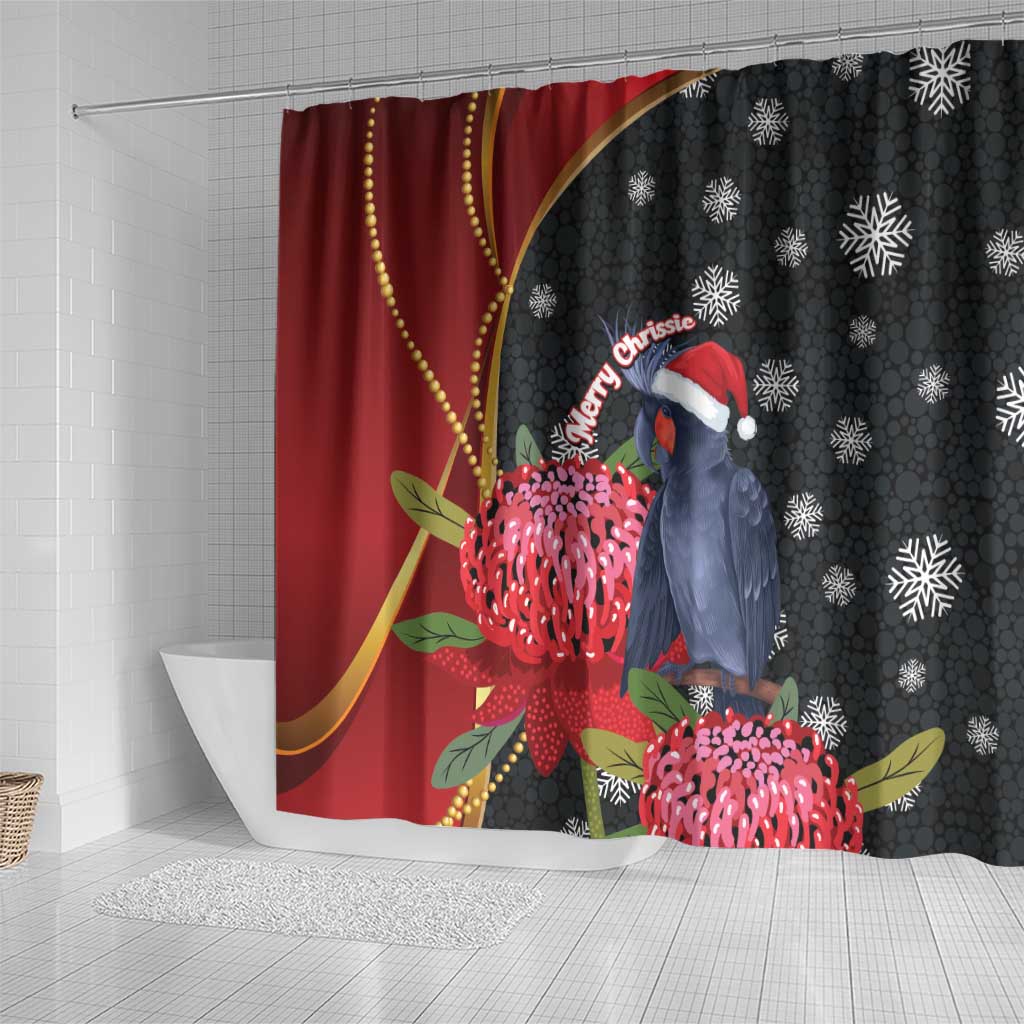 Australia Palm Cockatoo Christmas Shower Curtain Probosciger Aterrimus Waratah Merry Chrissie - Aussie Hoodie