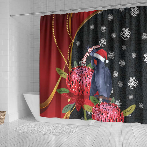Australia Palm Cockatoo Christmas Shower Curtain Probosciger Aterrimus Waratah Merry Chrissie - Aussie Hoodie