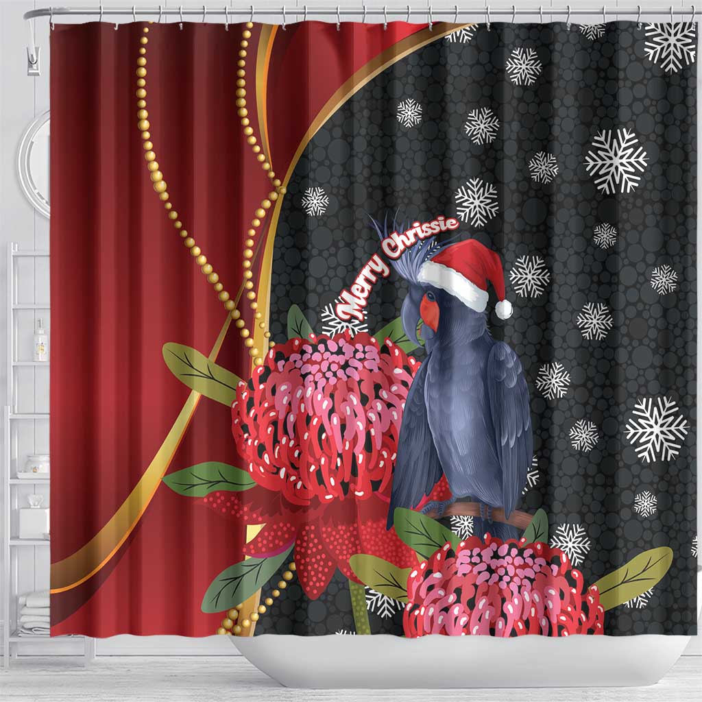 Australia Palm Cockatoo Christmas Shower Curtain Probosciger Aterrimus Waratah Merry Chrissie - Aussie Hoodie