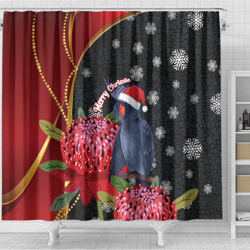 Australia Palm Cockatoo Christmas Shower Curtain Probosciger Aterrimus Waratah Merry Chrissie - Aussie Hoodie