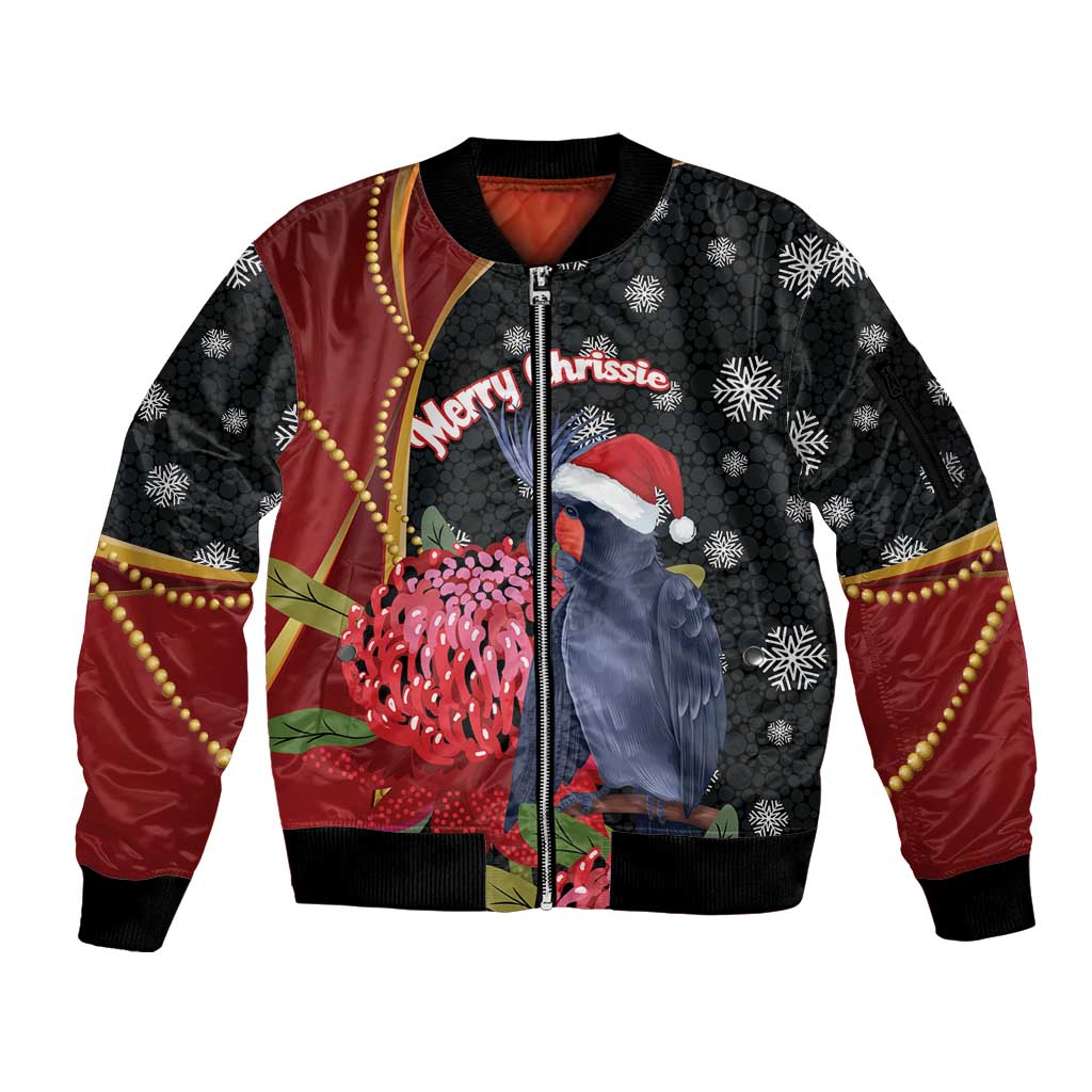 Australia Palm Cockatoo Christmas Sleeve Zip Bomber Jacket Probosciger Aterrimus Waratah Merry Chrissie - Aussie Hoodie