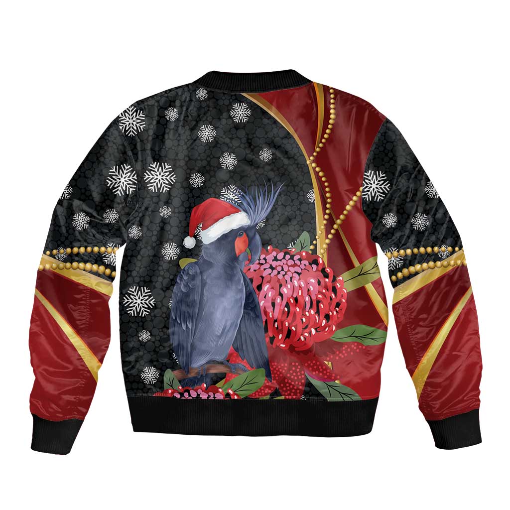 Australia Palm Cockatoo Christmas Sleeve Zip Bomber Jacket Probosciger Aterrimus Waratah Merry Chrissie - Aussie Hoodie
