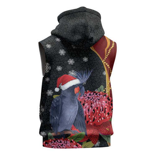 Australia Palm Cockatoo Christmas Sleeveless Hoodie Probosciger Aterrimus Waratah Merry Chrissie - Aussie Hoodie