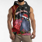 Australia Palm Cockatoo Christmas Sleeveless Hoodie Probosciger Aterrimus Waratah Merry Chrissie - Aussie Hoodie