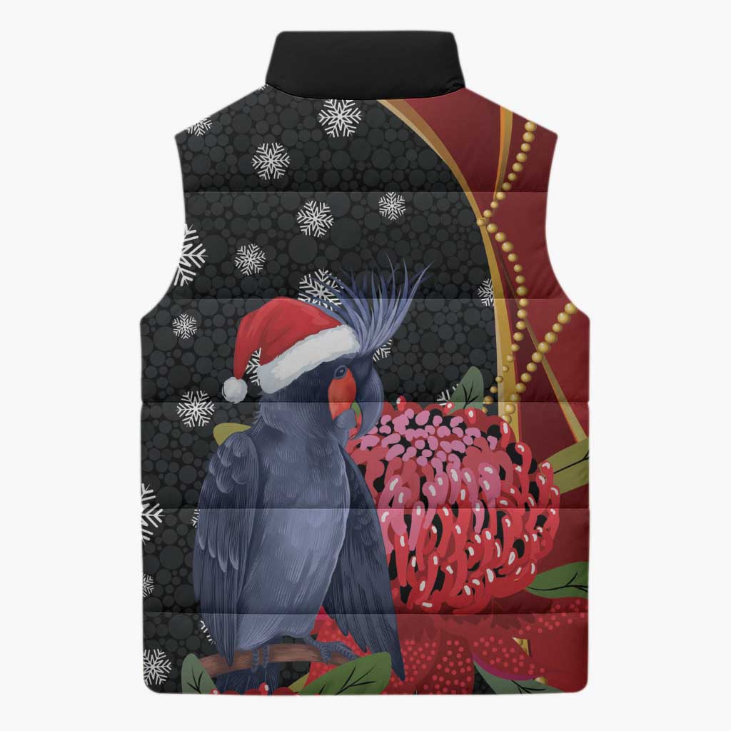 Australia Palm Cockatoo Christmas Sleeveless Puffer Jacket Probosciger Aterrimus Waratah Merry Chrissie - Aussie Hoodie