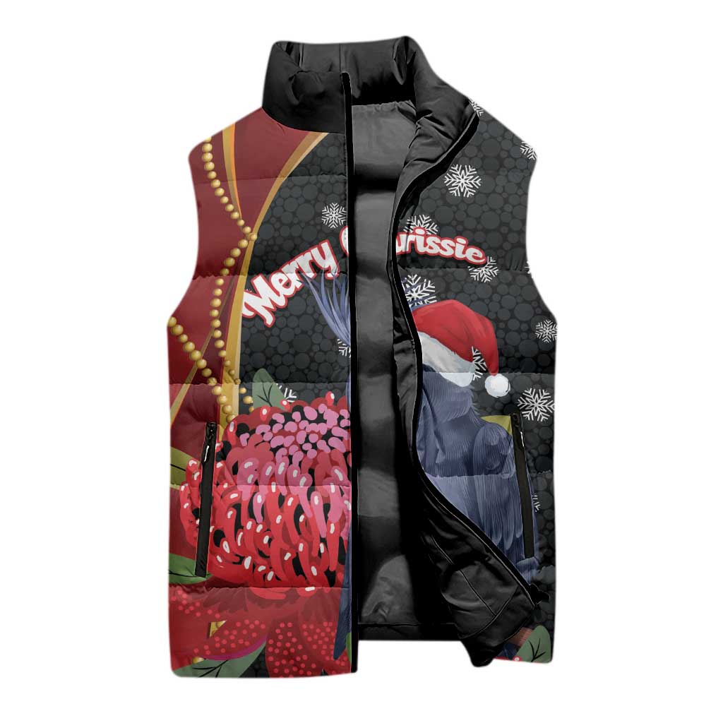 Australia Palm Cockatoo Christmas Sleeveless Puffer Jacket Probosciger Aterrimus Waratah Merry Chrissie - Aussie Hoodie
