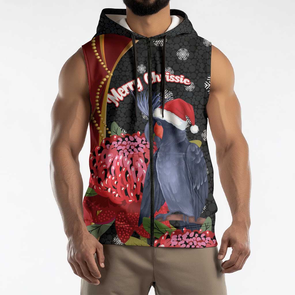 Australia Palm Cockatoo Christmas Sleeveless Zip Hoodie Probosciger Aterrimus Waratah Merry Chrissie LT14