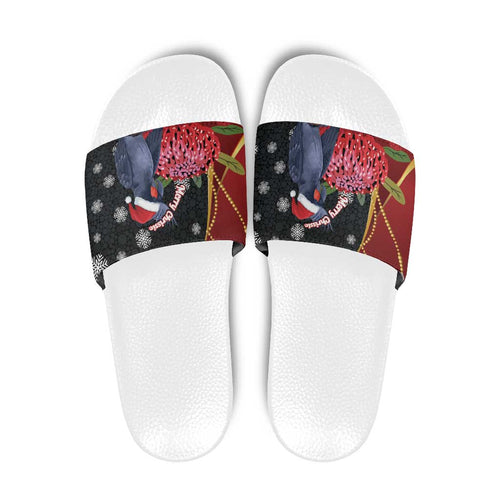Australia Palm Cockatoo Christmas Slide Sandals Probosciger Aterrimus Waratah Merry Chrissie - Aussie Hoodie