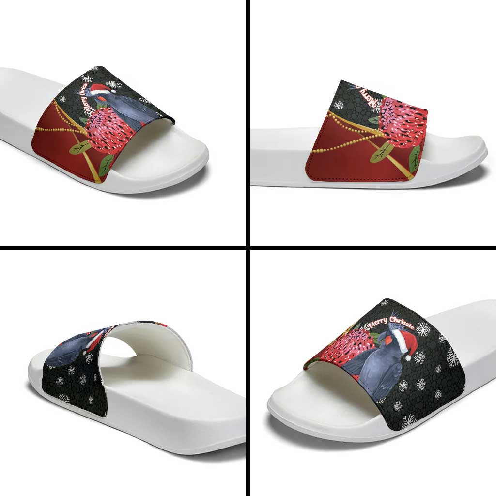 Australia Palm Cockatoo Christmas Slide Sandals Probosciger Aterrimus Waratah Merry Chrissie - Aussie Hoodie
