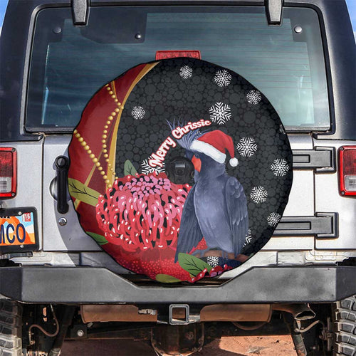 Australia Palm Cockatoo Christmas Spare Tire Cover Probosciger Aterrimus Waratah Merry Chrissie - Aussie Hoodie
